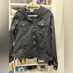 Black Jean Jacket with Crystal Buttons